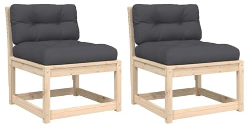 vidaXL Gartensofa ohne Armlehnen mit Kissen 2 STK., Gartensessel mit Latten-Design, Outdoor Sofa Modular mit Rückenlehne, Sessel Holzsofa Gartenmöbel, Massivholz Kiefer