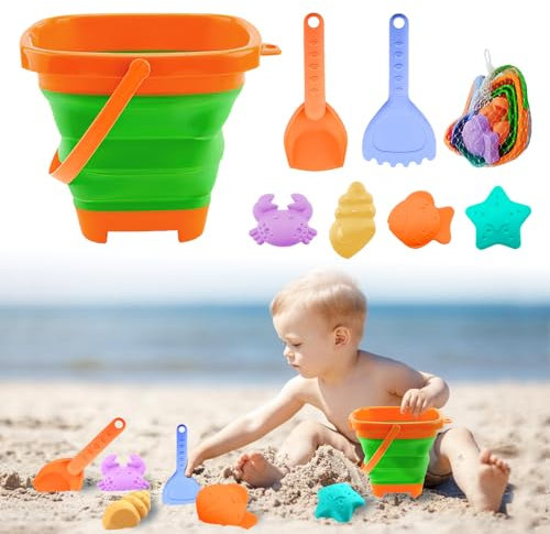 Hillylolly Secchiello da Spiaggia Pieghevole, Secchiello Spiaggia Bambini Pieghevole, Secchi Pieghevoli in Silicone, Secchiello Spiaggia Pieghevole, con Pala e Rastrello, per Spiaggia, Ciotola Cani