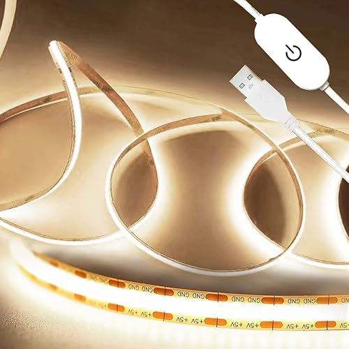WNSNOU USB COB LED Streifen 2M Kaltweiß 6000K 320LEDs/m LED Stripe 5V TV LED Hintergrundbeleuchtung Dimmbar für Hängeschrankunterbeleuchtung Schlafzimmer Heimdekoration