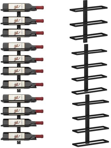 Dripex 11 Tier Wall Mount Wine Rack, Metal Wine Display Rack for Wall, DIY Wall Racks for Wine Bottles, Towels, Wall Wine Storage Holder for Kitchen Bar Cellar, Black
