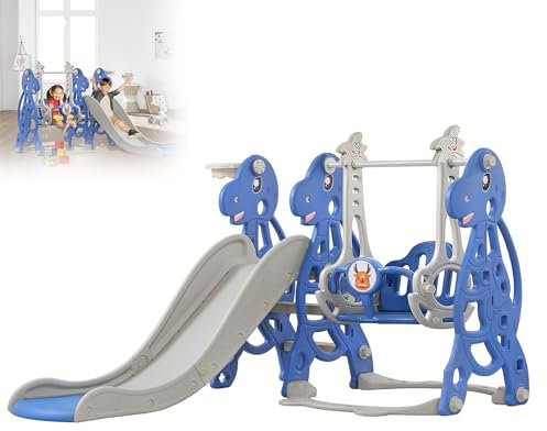 TATIVALO Toboggan pour enfants pour l'extérieur et l'intérieur, 4 en 1, aire de jeux pour enfants, toboggan avec bec antidérapant, balançoire, panier de basket et échelle, toboggan de jardin pour