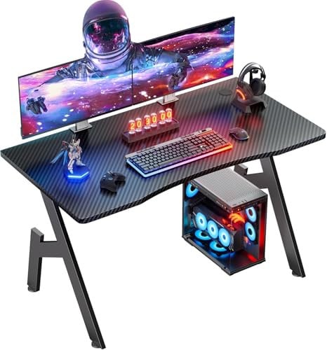DLONGONE Whole Board Gaming Desk, 100 x 55 cm Computer Gamer Desk, A Shaped Gaming Table, PC Table for Home Office, Simple Assembly, Black
