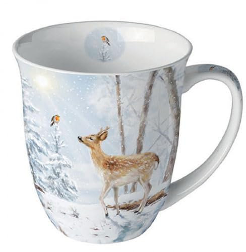 Ambiente Porzellan Becher Winter Tiere, Schnee, Vogel Eis Kollektion -,Tee/Kaffee Tasse - Ideal Als Geschenk