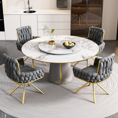 Merax Drehstuhl 4er Set, Moderne Esszimmerstuhl mit hoher Rückenlehne, Polsterstuhl aus Samt, Armlehnstuhl Drehbar mit Metallbeinen, für Esszimmer, Wohnzimmer, Schlafzimmer, Grau