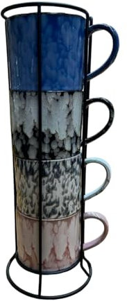 Biznest Jumbo Embossed Multi Color Stacking Mugs 4Pk Stackable Mugs Set Matching One Another with Lovely