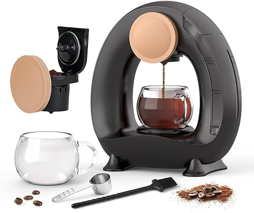BENFUCHEN Cafetera de un solo uso con filtro de café molido, cafetera Americano Mini cafetera/tetera de una taza, control de un toque, 4-8 oz de tamaños de infusión (negro)