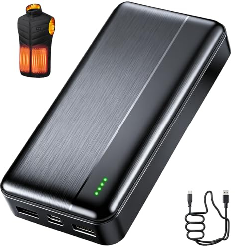 Ahigh 20000mAh Akku für Beheizte Weste, 5V 2A Externe Akku Powerbank für Heizweste, Jacke, Hose, Mantel und Unterwäsche, Ersatzakku für Beheizbare Kleidung