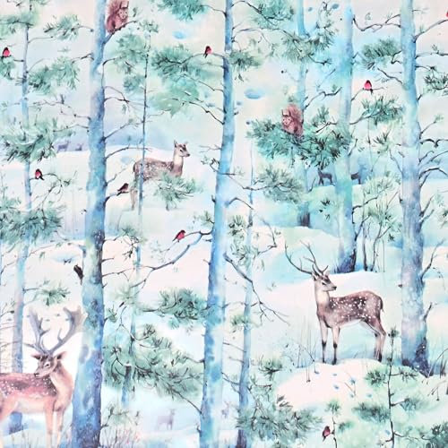 Rouleau de papier cadeau de Noël - 70 cm x 2 m - Forêt d'hiver - Avec motif d'animaux - Rouleau de papier cadeau avec motif de Noël - Papier de Noël neutre classique