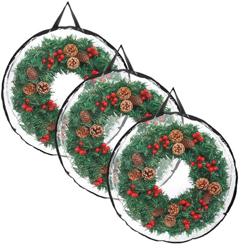 Kokone Wreath Storage Organizer for Door 3 Pack Clear Christamas Wreath Storage Bag or Container with Handle 36'' Dual Zippered Wreath Bag for Festival PVC Plastic Wreath Protector for Decoration
