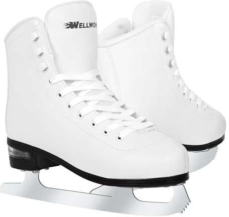 WELLWON Eiskunstlaufschuhe für Damen und Herren, klassisches Design, High-Top-PU-Leder, Schlittschuhe für draußen und drinnen, Figureskates für Anfänger
