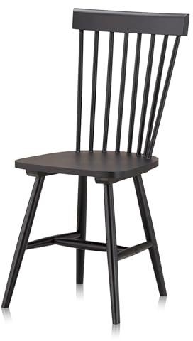 KHG Esszimmerstuhl Küchenstuhl Schwarz lackiert, Massivholz Stuhl aus Gummibaum, Landhausstil, 110 kg belastbar, 4-Fußstuhl