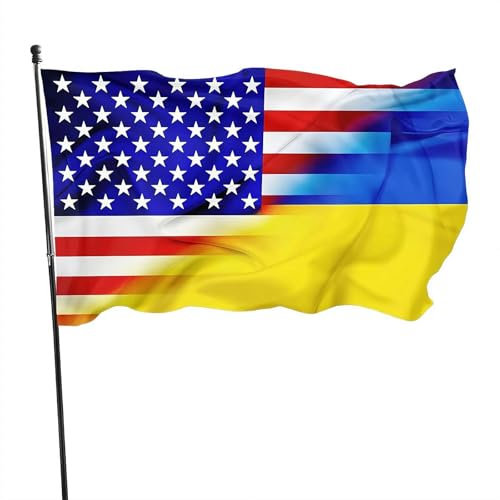 Bandiera dell'Ucraina, 3 x 5FTAmerican e Ukraine, bandiera ucraina con stemma ucraino, bandiera dell'Ucraina con bandiere del tridente, robusta doppia cucitura e poliestere di alta qualità per interni