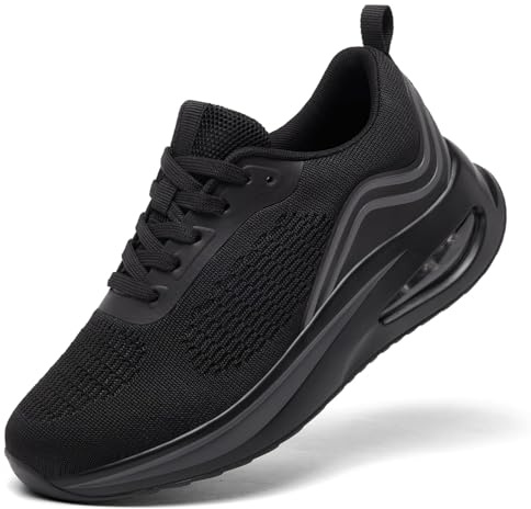 Trainers for Women Black Running Shoes Ladies Arch Support Memory Foam Plantar Fasciitis Orthopedic Shoes Air Cushion Comfort Breathable Non Slip Gym Sneakers All Black UK 6