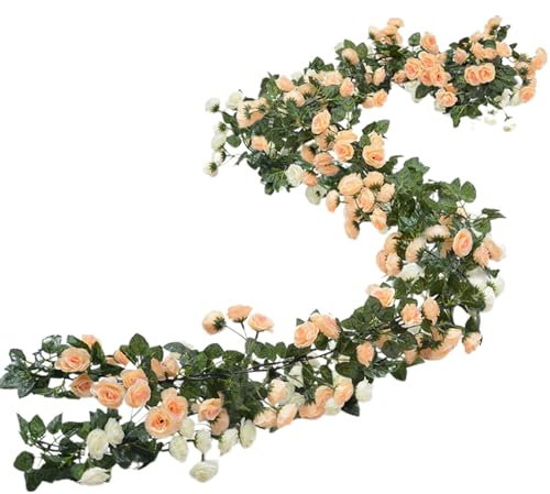 Lot de 2 guirlandes de roses artificielles en soie avec 69 têtes de roses artificielles de 1,9 m pour arche de mariage, décoration intérieure et extérieure (champagne)