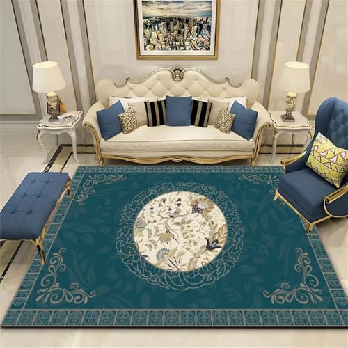 RUGMRZ Fußmatte Außen 120x160CM Türkis Rug Carpet kinderzimmer Teppich Vintage-Blumenteppich Aesthetic läufer babyzimmer
