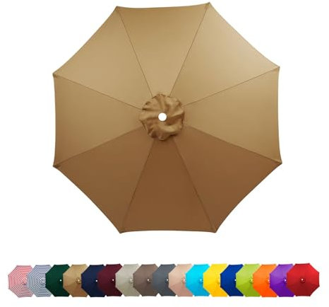 Toldo de Recambio de Sombrilla 2/2.3/2.5/2.7/3 m 6/8 Varillas Impermeable Reemplazo Toldo de Repuesto para Sombrilla De Jardín Villa Patio, Recambio Cubierta Lona de la Sombrilla(Caqui,3.5m/8-Ribs)