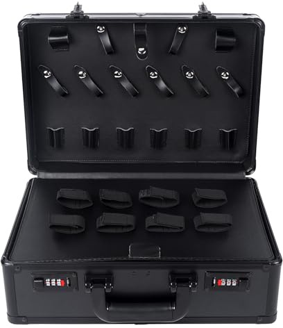 Hairdresser Tool Case with Password Lock Fireproof Beauty Tool Storage Box Large Capacity Hair Tols Case Beauty Accessories with Multi-Compartment & Scissor Holders (Black)