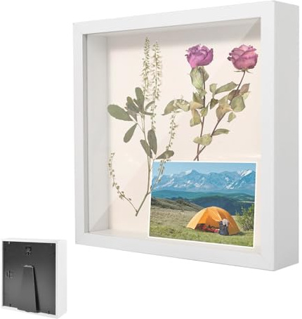 VIQIHEOE Bilderrahmen zum Befüllen, Holz Objektrahmen Tiefer 3 cm, 3D Bilderrahmen 30 x 30 cm, mit Transparente Acrylplatte, 3D Rahmen für Erinnerungsstücke, für Hochzeitsgeschenk, Weiß