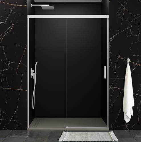 Box per Doccia Frontale Fissa e Scorrevole | Box doccia in vetro 6 mm antical senza profilo inferiore | Box per bagno in alluminio premium – 140-145 cm - BIANCA