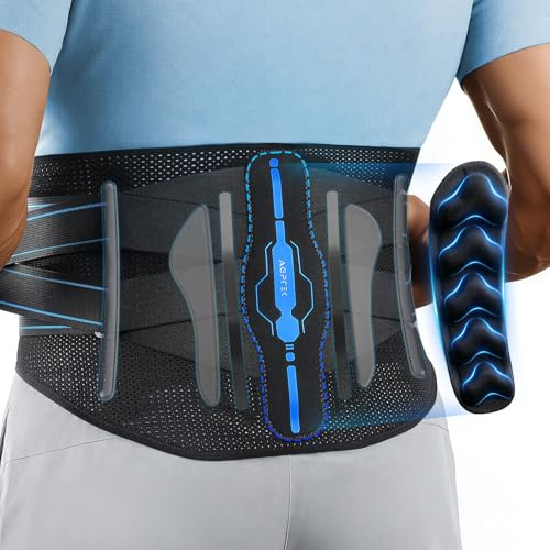 AGPTEK Ceinture Lombaire, Ceinture de Soutien Dorsal Respirant avec Coussin 3D Ergonomique, Soulage les Douleurs Lombaires, Ceinture à Double Sangle Réglable pour Sport, Musculation, Homme/Femme, M