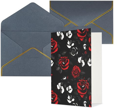 Grußkarten mit schwarz-weißen und roten Rosen, innen blanko, mit Umschlag, geeignet für Freunde und Familie