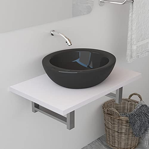 Bucmath Badmöbel Weiß 60x40x16,3 cm, Holzwerkstoff Wandregal für Badezimmer, Robustes Waschbeckenunterschrank mit Metallhalterung, Platzsparendes Design für Seife & Handtücher
