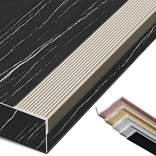 Treppenkantenprofil aus L-förmigem Aluminium, Übergangsprofil for Bodenbeläge, rutschfeste Aluminiumstufen for Fliesen/Holz/Laminat(Champagne Gold,W4cm)