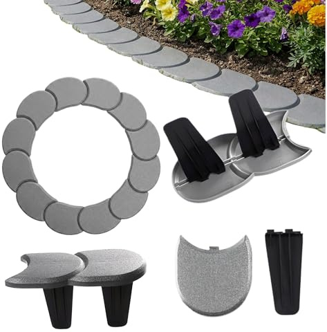 BirnePower Palisade Rasenkante 3,8m Grau (32 Module) – Flexible Beetumrandung aus PP Kunststoff, IPAK1 Garten-Palisade wetterfest & UV-beständig, Beeteinfassung mit Bodendorn (Höhe 11,5 cm)