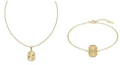 Suzan Gold® 375 Echtgold Schmuckset Damen Halskette Armband Platte Sonnenschliff elegant wasserfest nickelfrei Geschenk Set Crucelle Sun Plate hochwertig