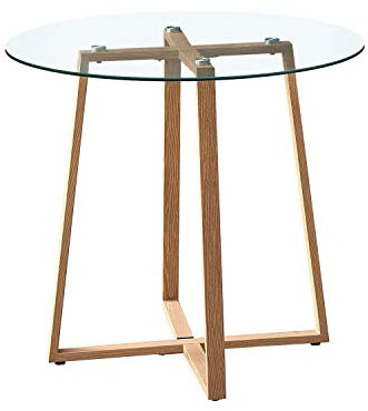 H.J WeDoo Esstisch Glas Runder Küchentisch Skandinavisch Couchtisch Klein Tisch HxD: 75 x 80 cm Metallbeine Eichenfinish, Gummi Untersetzer, Transparent