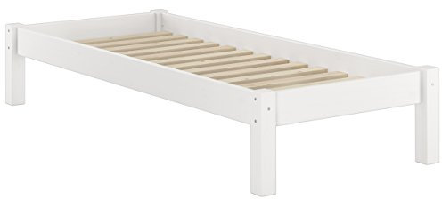 Erst-Holz® Weißes Futonbett ohne Kopfteil Kiefer massiv 90x200, mit Rollrost aus Federleisten 60.35-09WFL