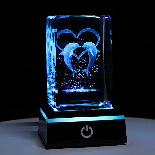 Movdyka Qianwei Kristallglas-Delfin-Modell, 3D-Lasergravur, Kristall-Delfin-Figur, Kristallglas-Würfel, Gravur, Delfine, Geschenke für Frauen oder Kinder zum Geburtstag