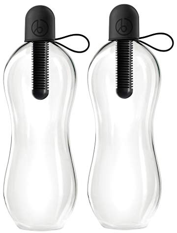 bobble Classic Water Bottle, Filtered Water, BPA-Free Reusable Bottle, Soft Touch Carry Cap with Replaceable Carbon Filter for Sustainable Water and Hydration 34 oz - 2 Pack (Black)