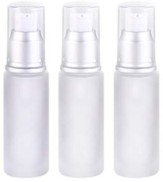3 Pcs 30ml Refillable Matte Glass Pump Bottles Travel Size Cosmetic Containers for Lotion Cream Serum Toiletries Leakproof Mini Dispenser Bottles