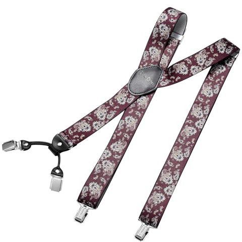 DonDon Hosenträger Herren extra stark paisley rot 3,5 cm Hosenträger Herren breit in Y-Form lang - Starke Clips passend für Anzug Jeans Chinos Vintage Rockabilly Suspenders