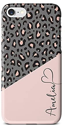iCaseDesigner Personalised Animal Print Custom Name Phone Case Compatible with iPhone SE 2020. 4. Leopard Print Pink Grey