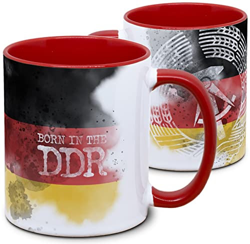 DDR Tasse: Born in the DDR - DDR Flagge - Hammer Zirkel Ährenkranz, Ostalgie, Nostalgie, Geschenk, Retro, rot