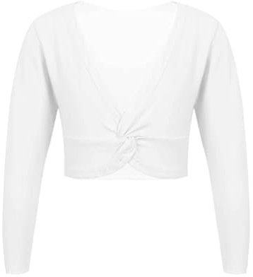 MSemis Kinder Mädchen Ballettjacke Klassisch Ballett Wickeljacke Langarm Bolero Tanz Jacke Ballett Crop Top Ballettkleidung Weiß 140-152