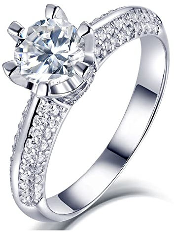 Aotiwe Ring Silber 925, Personalisierter Schmuck Damen Voll Juwelenbesetzte Krone Weißes Gold Silber mit Rundschliff Zirkonia Größe 57 (18.1)