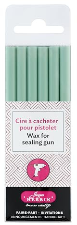 Jacques Herbin 35833T - Paquet de 6 bâtons de cire à cacheter spéciale pour pistolet, Vert menthe. Fabriqué en France