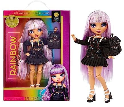 Rainbow High Special Edition - AVERY STYLES - 9''/22.86cm Rainbow Shimmer Hair Posable Fashion Doll with Accessories and Open/Close Soft Backpack - Great Toy Gift for Kids Ages 4-12
