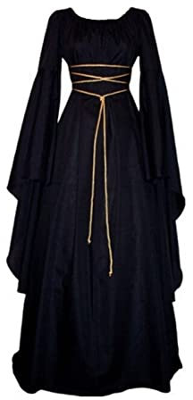 uxxnjfg Costume Halloween Femme Robe Steampunk Gothique Médiévale Viking Pirate Vintage Sexy Pas Cher Deguisement Corset Vampire Sorciere Victorienne Lutin Costume Noel Noir S