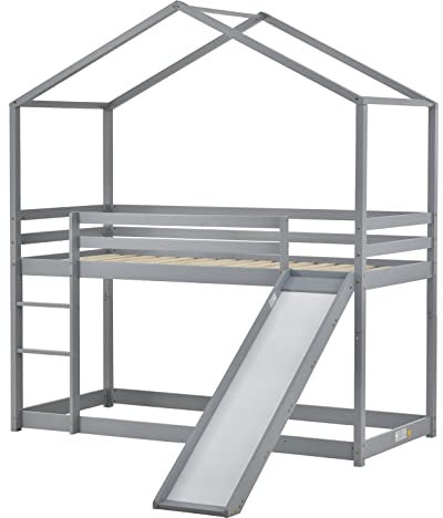 JINTAOMA Struttura in Legno massello di Pino, Letto per Bambini, Letto a Castello con Scale e Scivolo, per Qualsiasi Stanza, Ottimo Regalo per Bambini e Bambine, 90 x 200 cm