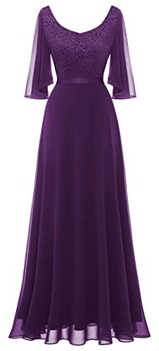 DRESSTELLS Damen Abendkleid Bodenlang Elegant für Hochzeit Chiffon Brautjungfernkleider Spitzen Cocktailkleid Große Größe Ballkleid Grape XL