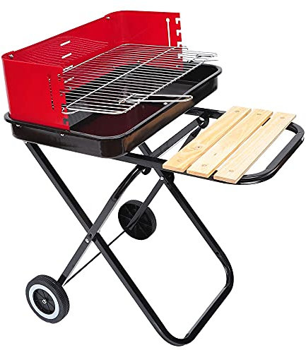 Barbacoa Parrilla plegable de la barbacoa que cocina el carro de carbón de leña con ruedas, paleta de madera al aire libre BARBACOA Parrilla de carbón de parrilla con soporte puede poner comida, negro
