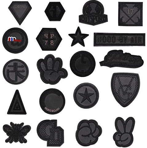 CYWQZZ 20 Stück Aufnäher zum Aufbügeln, schwarz bestickte Applikationen, Sticker, bestickter Stoff, zum Aufbügeln oder Aufnähen auf Kleidung, Hut, Jeans, 20 Stück