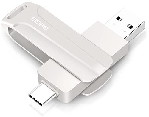 Clé USB 2 en 1 32GB, Type C Pendrive 32GB USB C Flash Drive 32 Giga 2-in-1 OTG Pen 32GO for PC/Tablet/Laptop/Smartphone with Type C, Xiaomi/Huawei (Silver)