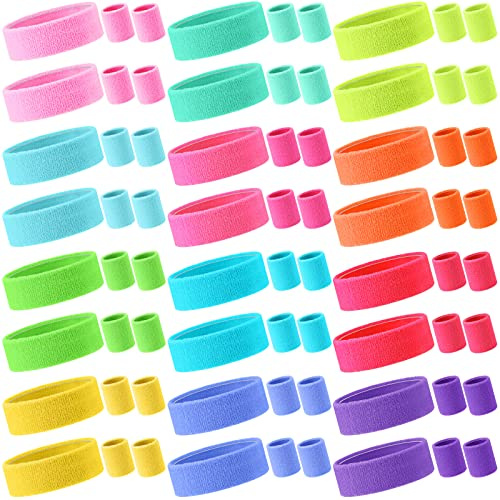 Yuxung 72-teiliges Neon-Schweißbänder-Set, 24-teilig, athletisches Stirnband, 48 Stück, Tennis-/Gymnastik-Armbänder, internationale Länder, Sportspiele, Wettbewerbe für Männer und Frauen, Partyzubehör