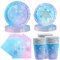 Blue Gradient Snowflake Birthday Party Supplies, Baby Shower Party and Christmas Party Decorations, 65 Pcs Christmas Snowflake Dinner Plates, Napkins and Paper Cups Sets.