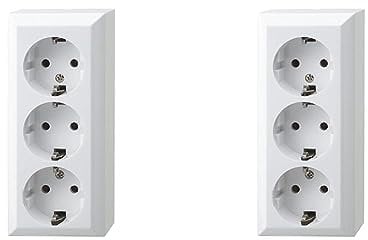 REV 0510090777 PlanoLuxe, Aufputz Steckdose 3-fach. Komplettsett: Rahmen und Einsatz, weiss (Packung mit 2)